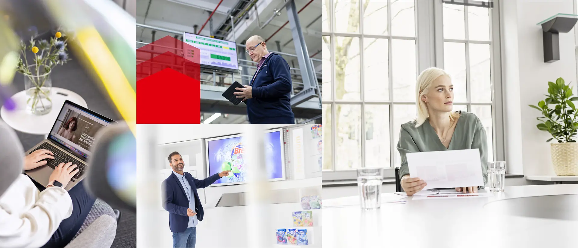 Henkel-medarbejdere i deres arbejdsmiljø. 