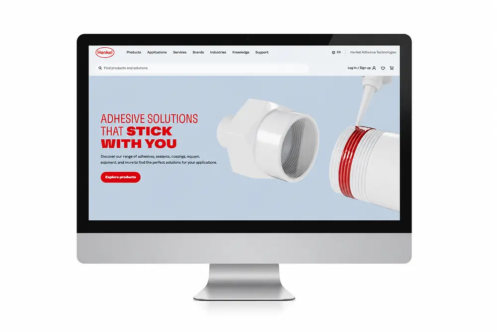 Skærm med Henkel Adhesive Technologies hjemmeside.