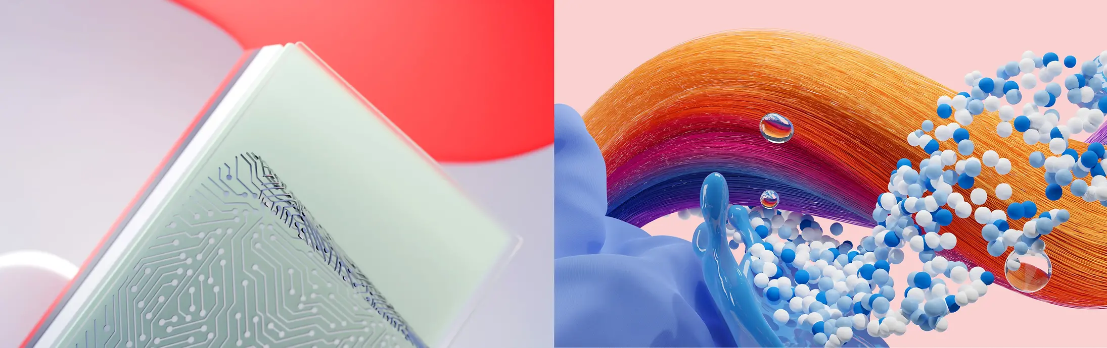 Abstrakt billede, der repræsenterer Henkel-virksomhederne Adhesive Technologies + Consumer Brands (Hair og Laundry & Home Care).